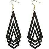 YasiIm Handmade Wood Triangle Rhombus Hollow Geometric Dangle Drop Earrings Unique Presonalized Retro Gold Hook Earrings For Women