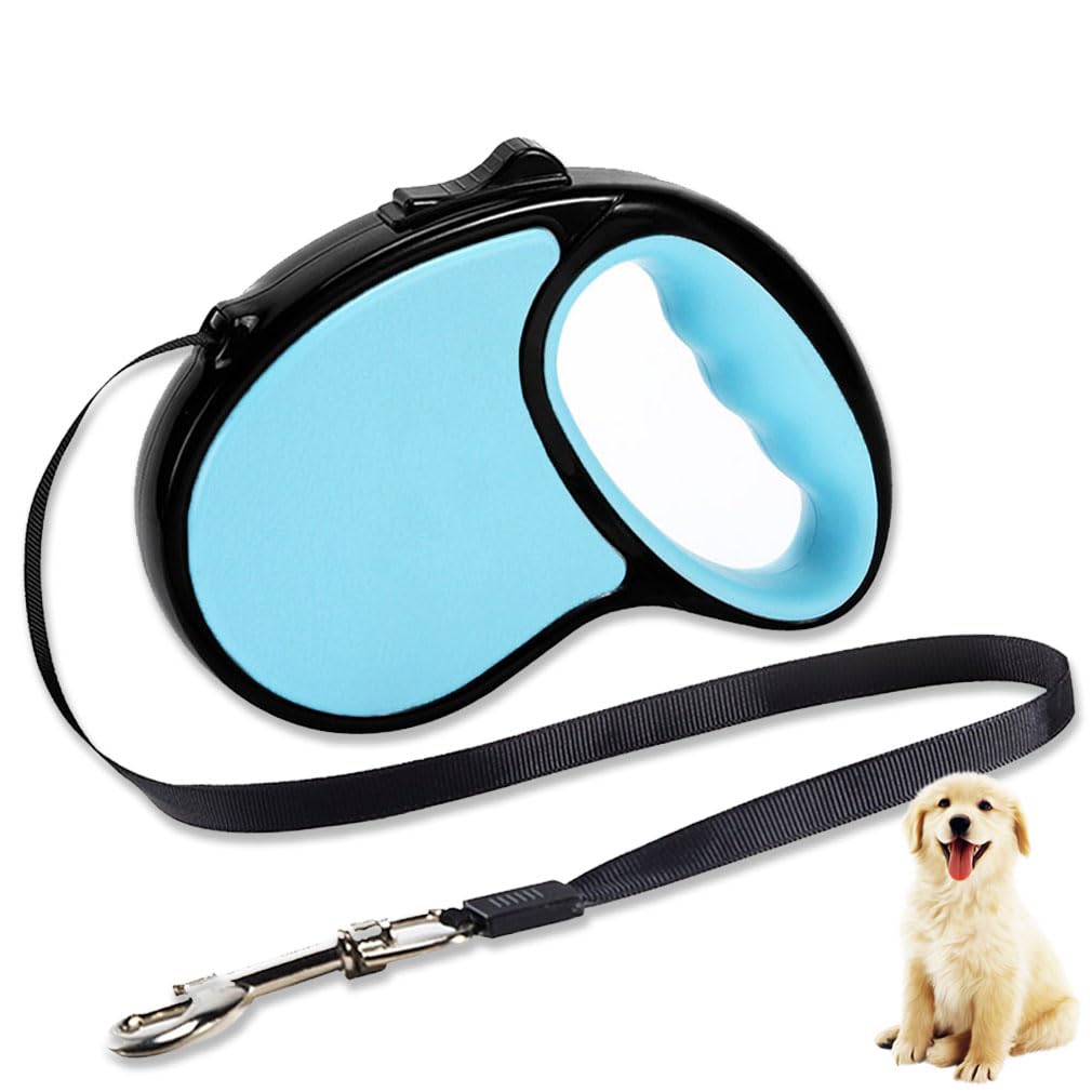 Retractable Dog Lead 5M/16FT 360°Tangle-Free Dog Lead with Anti-Slip Handle One-Button Brake&Lock for Small Medium Dogs (Blue)