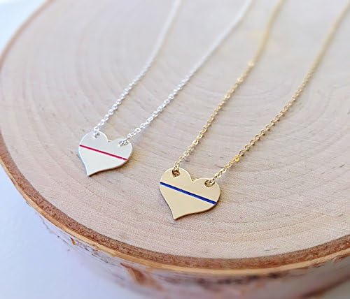 Thin Blue or Red Line Heart Necklace Police Officer Firefighter Wives Jewelry Law Enforcement Commemorative Valentine's Day Gift for Her by Otis B