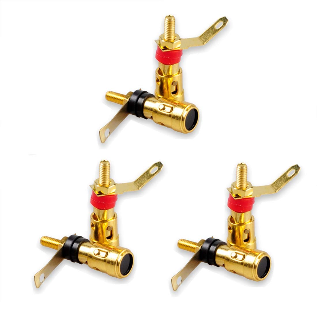 Oiyagai 6pcs Gold Plated 4mm Banana Socket Connector Audio Plug Jack Amplifier Terminal Spring Loaded Press Type Binding Post 35mm Length