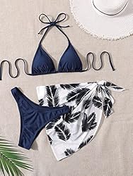 SOLY HUX Women's 3 Piece Swimsuits Print Halter