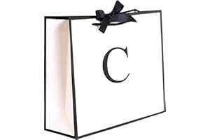 QLSKO Initial Gift Bag with Bow Ribbon Personalized Horizontal Paper Bag Monogrammed Birthday Gifts for Women Men (C-Medium)
