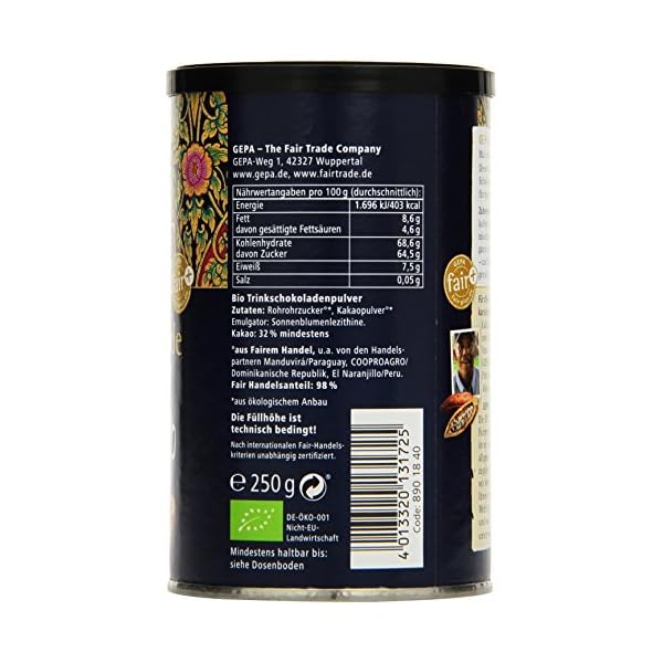 GEPA Feine Bio Trinkschokolade, 2er Pack (2 x 250 g Packung) - Bio – Bild 3