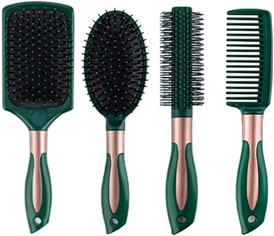CNTOPONGLONG 4 Pcs Hair Brush Set Green Anti Static Detangling Oval Paddle Comb