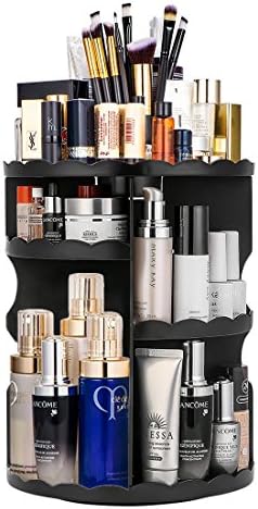 Makeup Cosmetic Organizer, KEBE 360-Degree Rotating DIY Detachable Multi-Function Cosmetics Organizer Box, Large Capacity Adjustable Cosmetic Storage Unit Great for Countertop and Bathroom,Black
