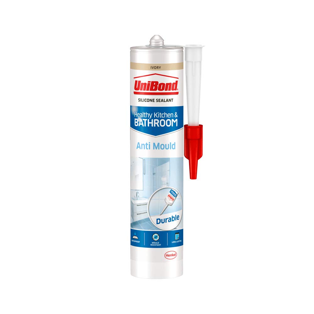 UniBond Anti-Mould Ivory, Waterproof Mould Protection Kitchen & Bathroom Sealant, Long-Lasting Ivory Silicone Sealant, Powerful Bath Sealant, 1 x 274g Cartridge