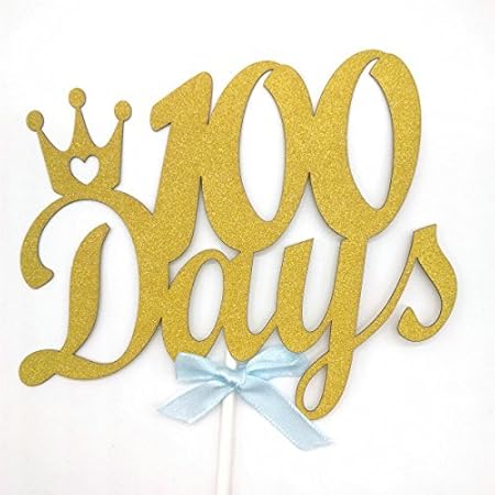 Amazon Hemarty 100日ケーキトッパー 100日 誕生日パーティー 誕生日 ゴールド グリッター カップケーキ ケーキトッパー 誕生日パーティー 赤ちゃん用 2個セット 100 Days ブルー Cake Topper Hemarty デコレーションツール