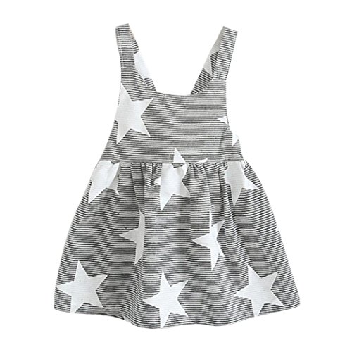 Misaky Sweet Kids Baby Girls Summer Sleeveless Beach Sundress Star Stripe Party Dress for 2-6T