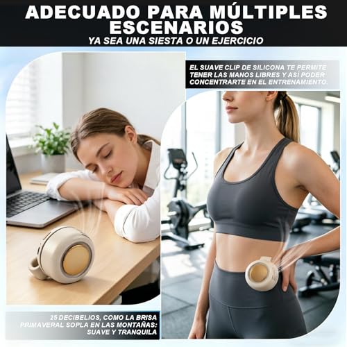 Mini Ventilador Compacto con Clip, ventilador de cintura portátil, Mini ventilador portatil silencioso, Mini 3-Speed Ventilador Recargable, ventilador turbo sin aspas para Hogar, Oficina (Blanco roto)