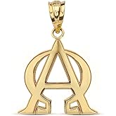 Religious Jewelry Solid 10k Yellow Gold Alpha and Omega Christian Symbols Charm Pendant