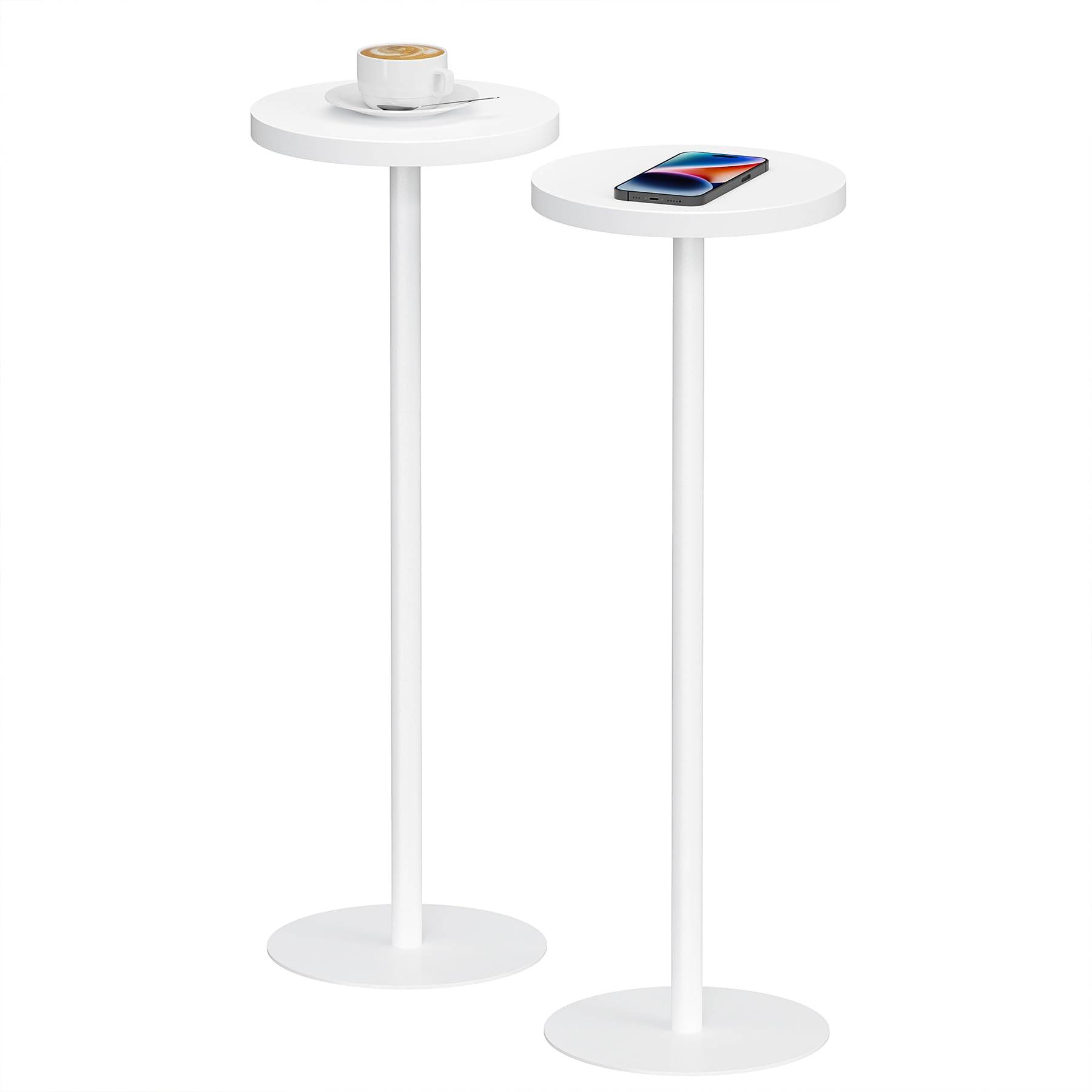 Photo 1 of TUTOTAK Tall Round Side Table, Small End Table, Set of 2, Beside Table, Drink Table, Pedestal Side Table, livingroom, White TB01BW0652