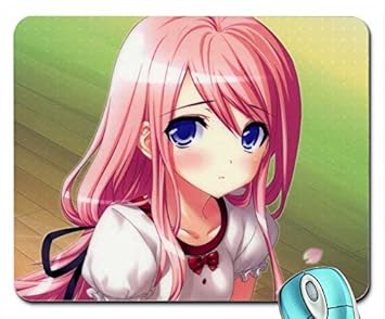 Anime Girl With Pink Hair Blue Eyes White Tank Top Blue Sweater