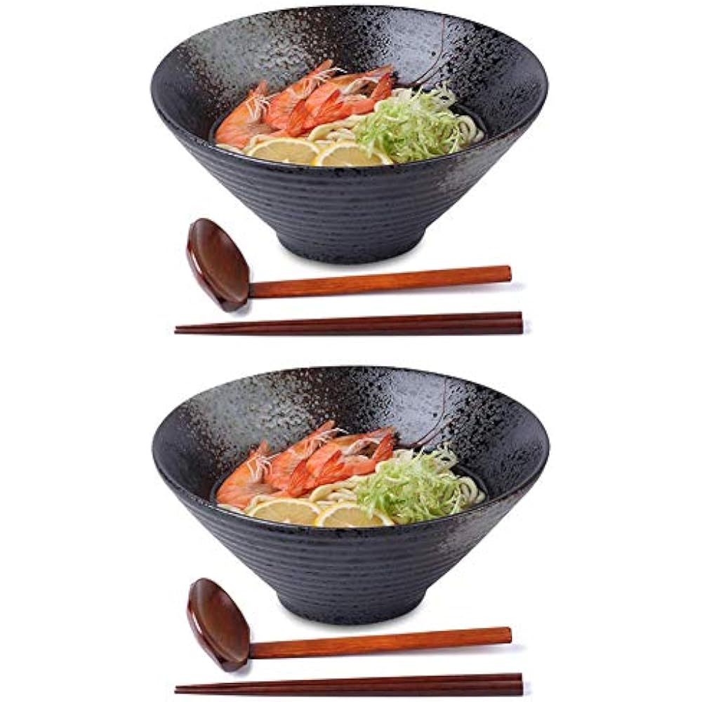 Ceramic Japanese Ramen Noodle Soup Bowl, 2 Sets (6 Piece) 60 Ounce