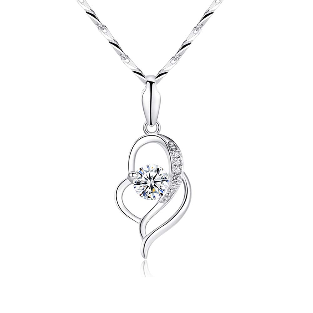 Shuxin Silver Necklace for Women, 925 Sterling Silver Heart Pendant & 40 + 5cm Chain, with White AAA Cubic Zirconia, Allergy Free Jewellery for Mother Wife Girlfriend, Come in Jewellery Gift Box