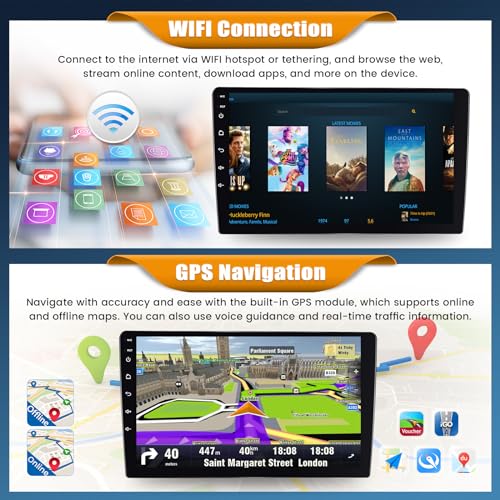 For Peugeot 208/2008 2012-2018, Android 15, 4G+64G 8Core GOHHDL Car Radio 2Din for Peugeot 208/2008, 10.1 Inch Touch Screen with Navi GPS WiFi EQ Bluetooth Radio FM/RDS SWC Camera+Mic