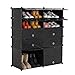 UNICOO - Multi Use DIY Plastic 10 Cube Shoe Rack,Organizer, Bookcase, Shoes Cabinet (2×5 Black with Black Doors)