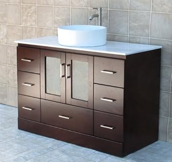 48 Bathroom Vanity Cabinet White Tech Stone Quartz Ceramic Vessel Sink Faucet Mc7044 Carrara Vanity Amazon Com