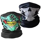 Motorcycle Riding Mask Tube Skull Face Mask Buff Multifunctional Outdoor Masks Bandana Beanie Scraf Headband Muffler 2PCS Green and White
