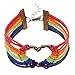 ISHOW Rainbow Gay Pride Lesbian LGBT Heart Love Wax Cord Braided Bracelet for Men and Women, 7.5