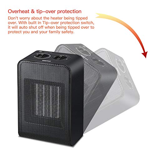 Space Heater, Portable Small Electric Ceramic Space Heater with Adjustable Thermostat 750W/1500W Fast Heat Up for Desk Room Office/Tip-Over & Overheat Protection/ETL Certified
