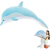 RYOLOY Dolphin Stuffed Animals Cuddle Pillow,43" Giant Stuffed Plush Animal Pillow Soft Marine Ocean Plush Dolphin Gifts for Every Age（Blue）