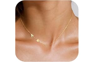 TOBENY Dainty Gold Initial Necklaces for Women,14k Gold Plated Sideways Letter Necklace Personalized A-Z Name Heart Choker Necklace Tiny Cute Monogram Necklace for Teen Girls Jewelry Gift