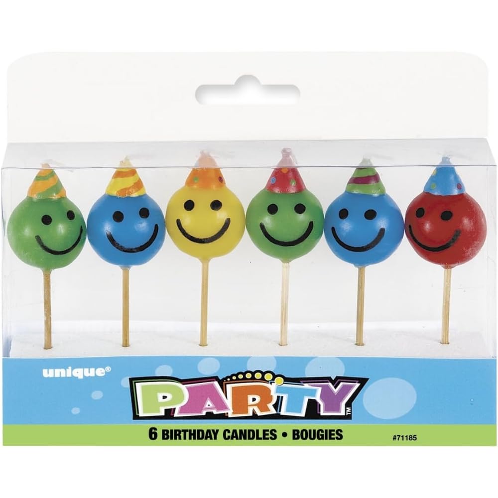 Unique Party 71185 - Smiley Face Birthday Candles, Assorted Pack of 6