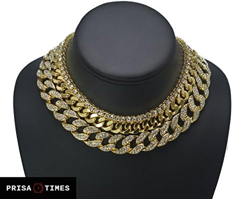 Prisa Times Iced Out Quavo Choker 18" Cuban & 18" Full Iced Cuban & 1 Row Tennis Chain