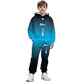 xueteox Boys Casual Hoodie Sweatshirt Set, 3D Gradient Font Print Top and Pants Spring Fall Sports 2 Piece Clothes for Kids.