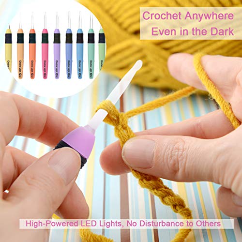 Lighted Crochet Hooks Complete Set,9 Pcs LED Crochet Hooks 2.5MM to 6