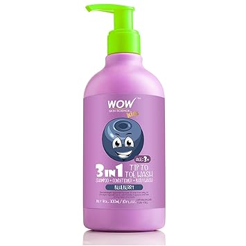 WOW Kids Tip to Toe Wash - Shampoo - Conditioner - Body Wash - No Parabens, Sulphate, Silicones, Mineral Oil or Color - Blueberry, 300 ml