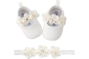 OAISNIT Baby Girl Mary Jane Flats Sparkly Soft Infant Princess Dress Crib Shoes with Headband