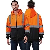 shnmorun High Visibility Safety Hoodie, Reflective Workwear Sweatshirt, Neon Yellow and Black, Zip-Up