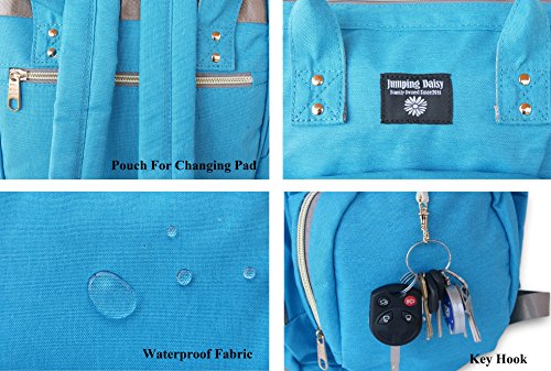 Jumping Daisy Large Baby Backpack Diaper Bag for Women or Men - Zip Pocket Capacity for Large 8-Ounce Baby Bottles (Sea Green) - Thumbnail 7