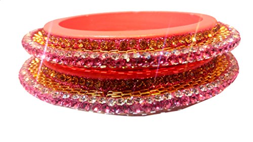 Deevis Indian Lac Artificial Jewelry Bangle Set in Pink and Golden Color Combination with 2 Kangans