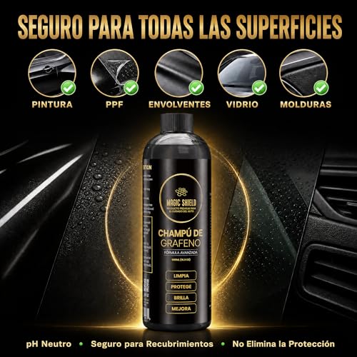 Magic Shield Champú de Grafeno – Lavado de Autos pH Neutro | Protección Hidrofóbica & SiO2 | Limpieza Profunda & Brillo Mejorado | Seguro para Recubrimientos Cerámicos & Pinturas – 16oz