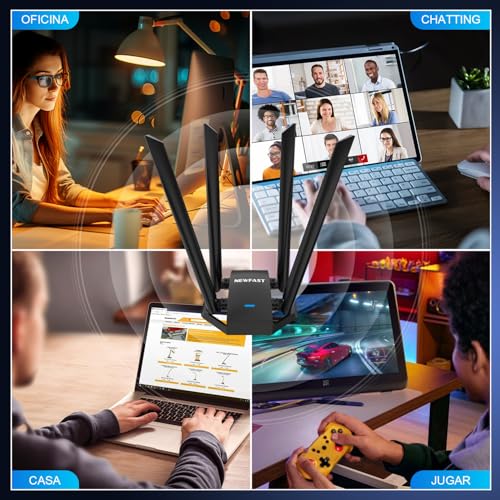 NEWFAST USB WiFi Adapter for PC, 4 x 6dBi High Gain Antenna, AC1300 Dual Band 5GHz&2.4GHz USB WiFi Antenna for PC Compatible Windows XP/7/8/8.1/10/11