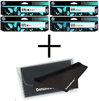 970 971 Ink Set BCYM OfficeJet Pro X476dn MFP, X476dw MFP, X576dn MFP, X576dw MFP, X451dn, X451dw, X551dw Sealed In Retail Packaging. + DeluxeDeals MicroFiber LCD Screen Cleaning Cloth