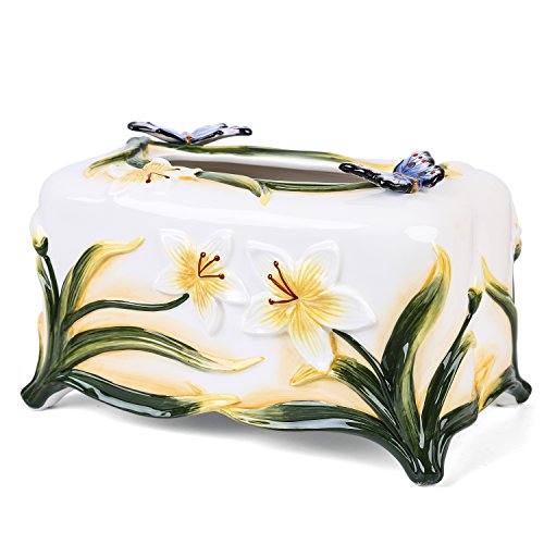 FORLONG FL9002 Ceramic Facial Tissue Dispenser Box Paper Dispenser Box Tissue Holder for Bathroom Vanity-Orchid
