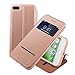 Nouske Swipe Case for iPhone 7 Plus iPhone 8 Plus with Stand/Window View/Magnetic Closing/TPU Bumper/Flip Full Cover Rose Gold