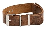 18mm Premium Nato Ss Leather Worn Light Brown Interchangeable Watch Strap Band