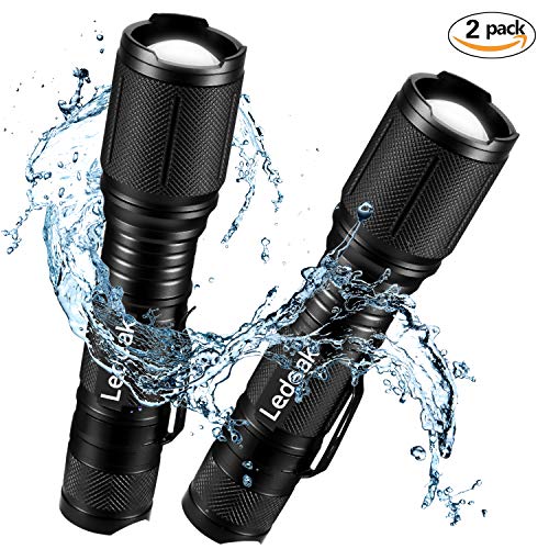 Ledeak Tactical LED Flashlight 2 Pack, High Lumens Powerful Bright Best Flashlight with Belt Clip, Adjustable Focus 5 Light Modes Waterproof Handheld Light for Camping Hiking Emergency