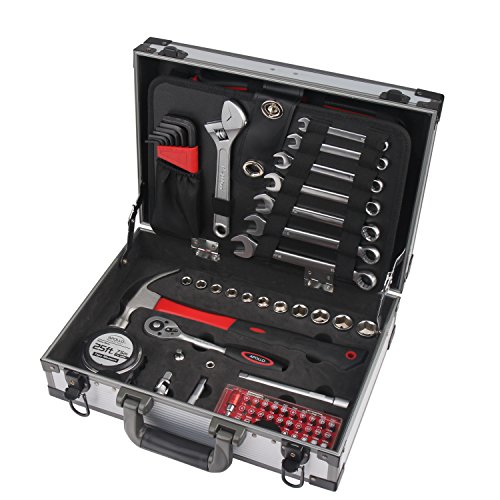 Apollo Tools DT4935 91 Piece High-Grade Chrome Vanadium Cr-v Steel General Tool Set with Sockets, Wrenches, Pliers, Hammer, Most-Reached for Repair Tools, in a Strong Aluminum Storage Case - Thumbnail 7