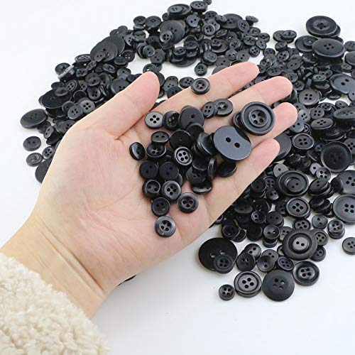 Oopsu 1000 PieceAssorted Sizes Black Round Resin Buttons 4 Holes Buttons for Sewing Crafts,DIY Handmade Ornament