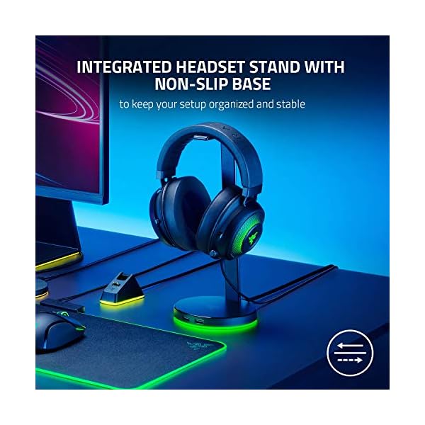 Razer-Base-Station-V2-Chroma-Headset-Stand-WUSB-Hub-Chroma-RGB-Lighting-2X-USB-31-Ports-Non-Slip-Base-Designed-for-Gaming-Headsets-Quartz-Pink Razer Base Station V2 Chroma - Chroma Enabled Headset Stand with 3.1 USB Hub and 7.1 Surround Sound (2 USB 3.1 Ports…
