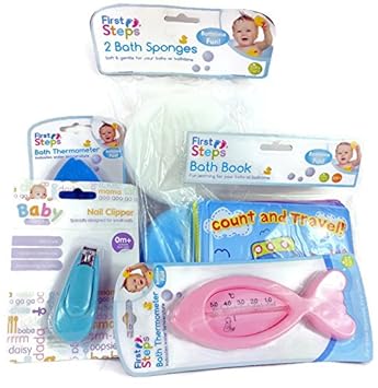 First Steps Baby Badewanne Bundle komplett Set Inc. Badewanne Bücher/Bad Spielzeug Boote/Badeschwämme/Bad Thermometer