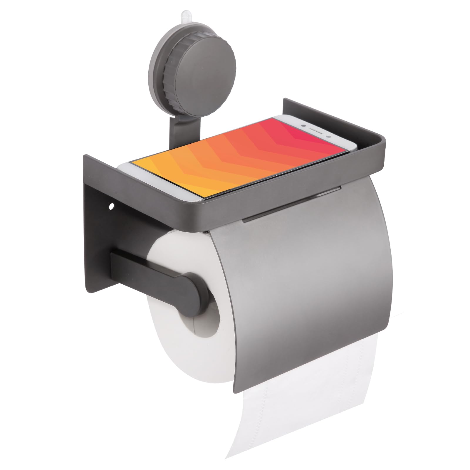 Tahbarshi Toilet Roll Holder with Shelf Screw-in Suction Cup Toilet Paper Holder Wall Mounted Toilet Paper Roll Holder Rustproof Bathroom Washroom Tissue Roll Holder Toilet Paper Roll Dispenser