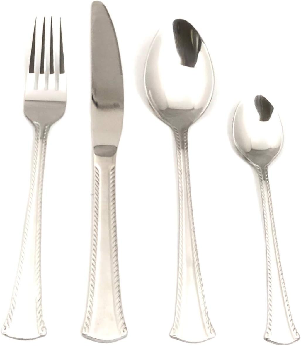 24 Piece Cutlery Set, Stainless Steel Flatware Silverware Set Service for 6, Include Knife Spoon Fork, Mirror Polished & Dishwasher Safe (Flatware Silver)