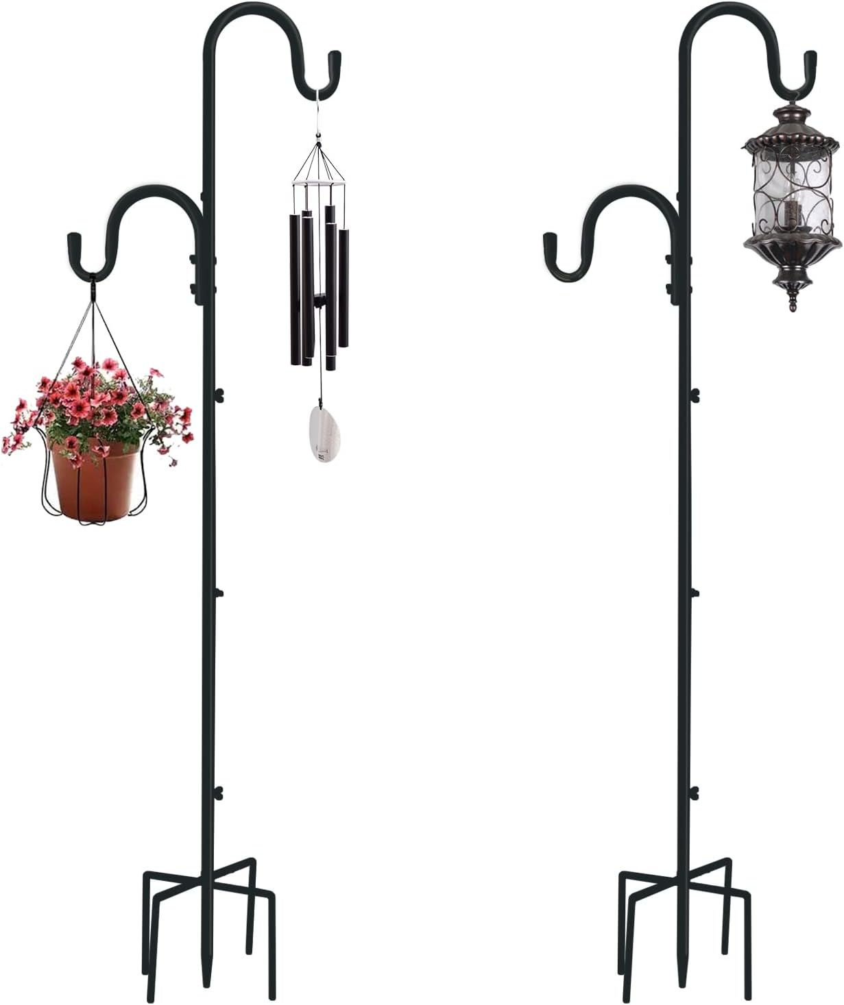 Outdoor Shepherd's Hooks - MIPON 2 Pack 78 Inch Double Shepherds Hooks for Outdoor Bird Feeder,Hanging Plants,Solar Light,Adjustable 78/62/46/30 Inch,5/8 Inch Width Heavy Duty Garden Shepards Hook