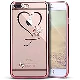 PHEZEN iPhone 8 Plus Case,iPhone 7 Plus Case, Clear Soft TPU Case with Mini Love Heart Bling Crystal Rhinestone Diamonds Plating Rose Gold Frame Silicone Gel Back Case for iPhone 7 Plus, Love Heart